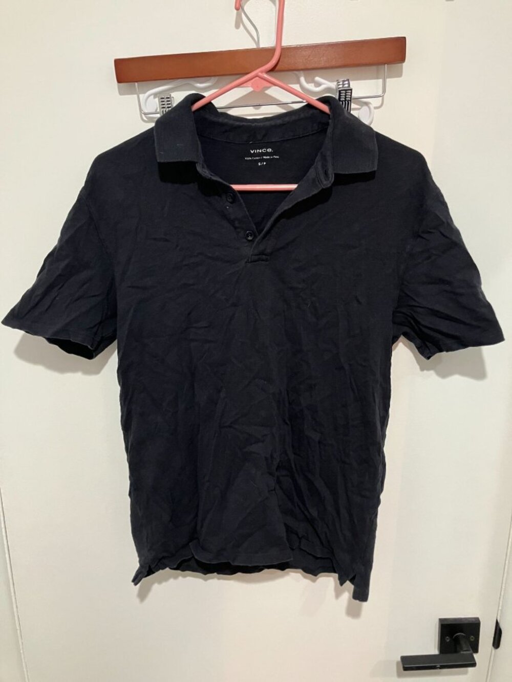 Vince Men's Classic Slub Cotton Polo Shirt, Navy Blue, Size Small Petite